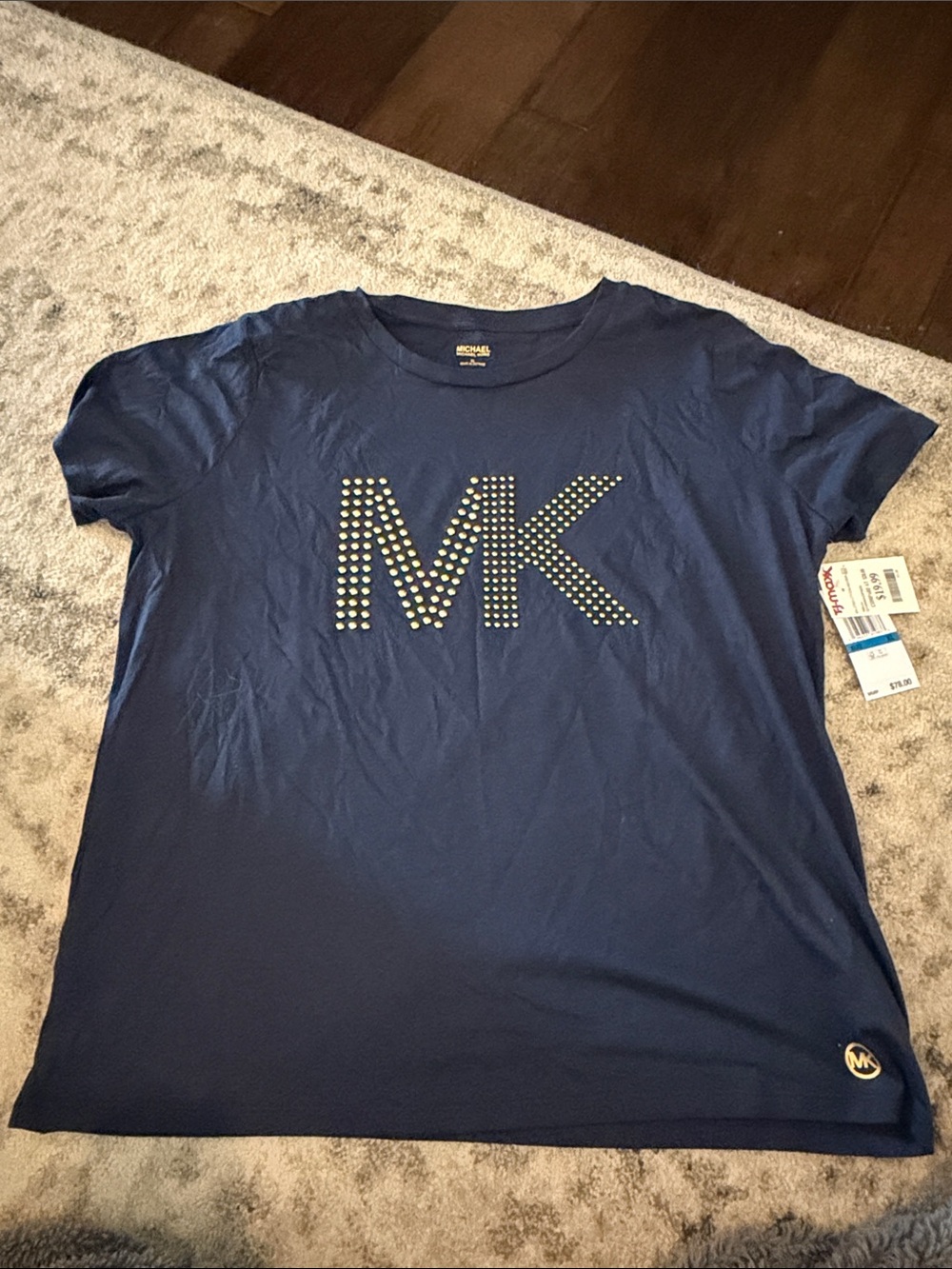 Michael Kors Navy Tee with Studded MK Logo NWT